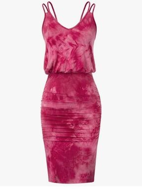 Grace Karin Red/Pink Tie-Dye Dress with Strappy V-Neck